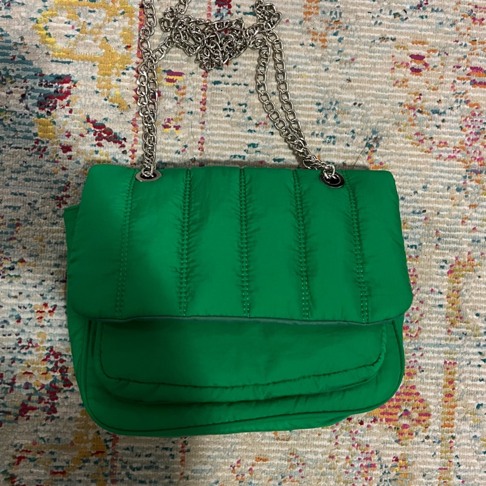 Green puffy purse